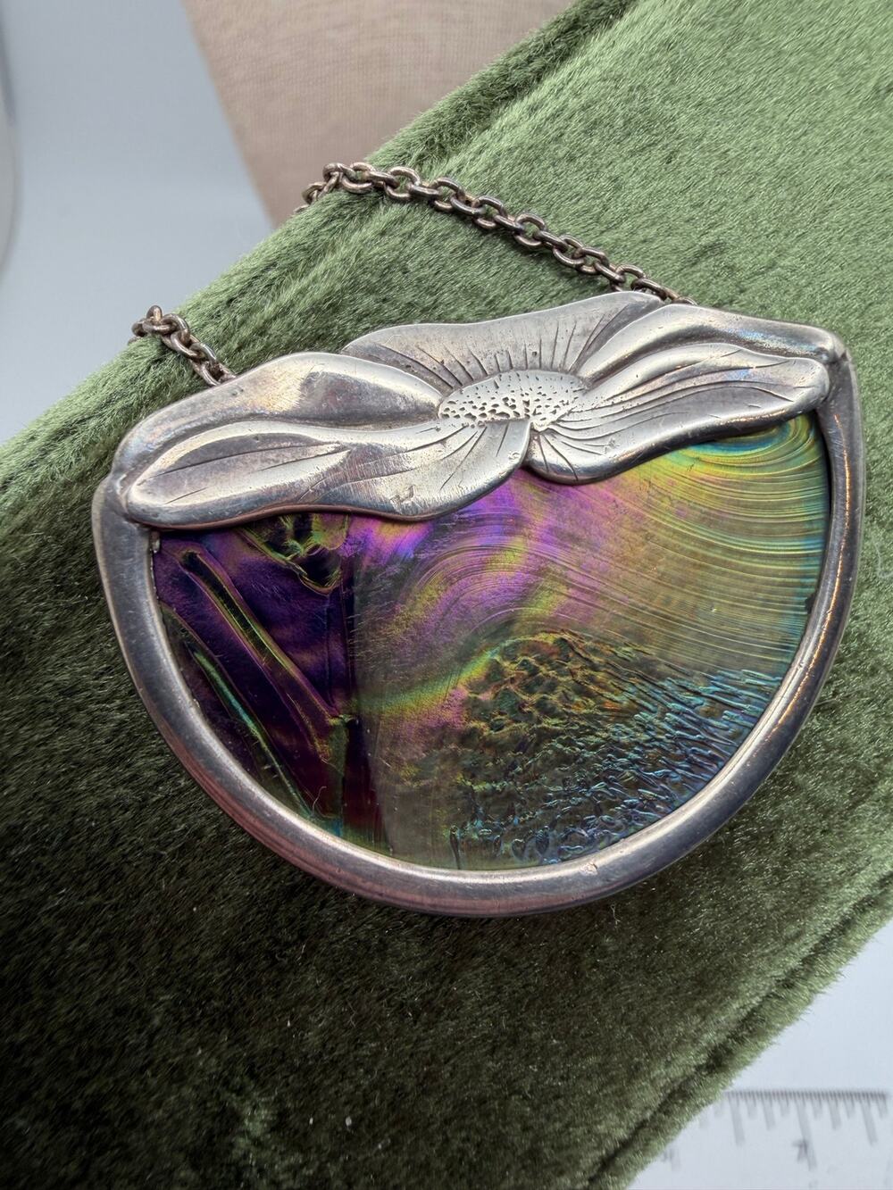 VTG Pat Cheney John Ditchfield Sterling Silver Art Glass Brooch Pendant Floral